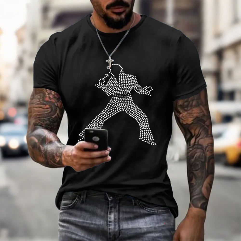 Men's Print Short Sleeve Round Neck Cotton T-Shirt