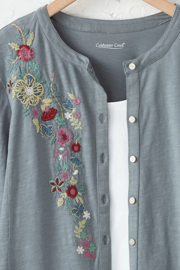 New Day Floral Button-Front Tee