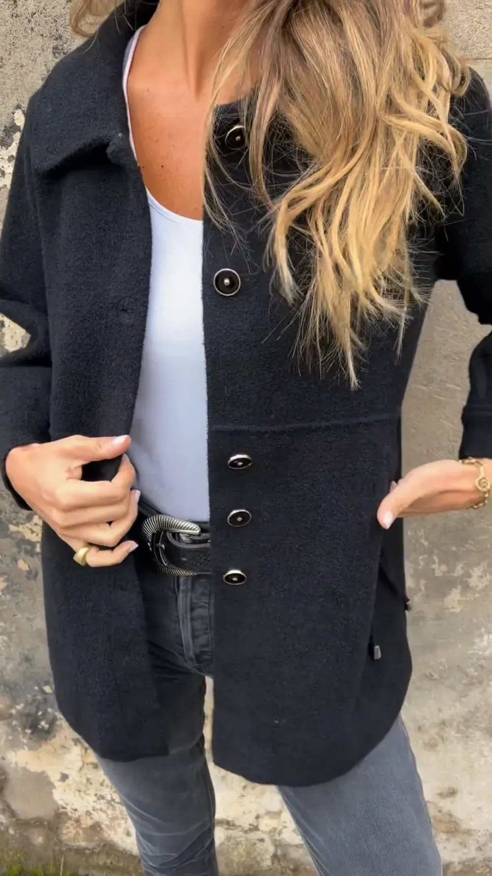 Elegant Wool-Blend Button-Down Coat