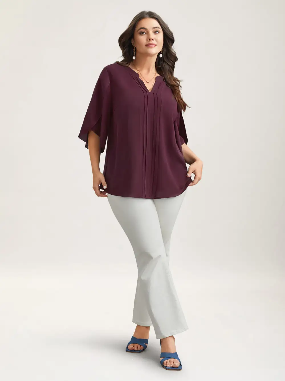 Petal Sleeve Toothpick Pleats Shirt
