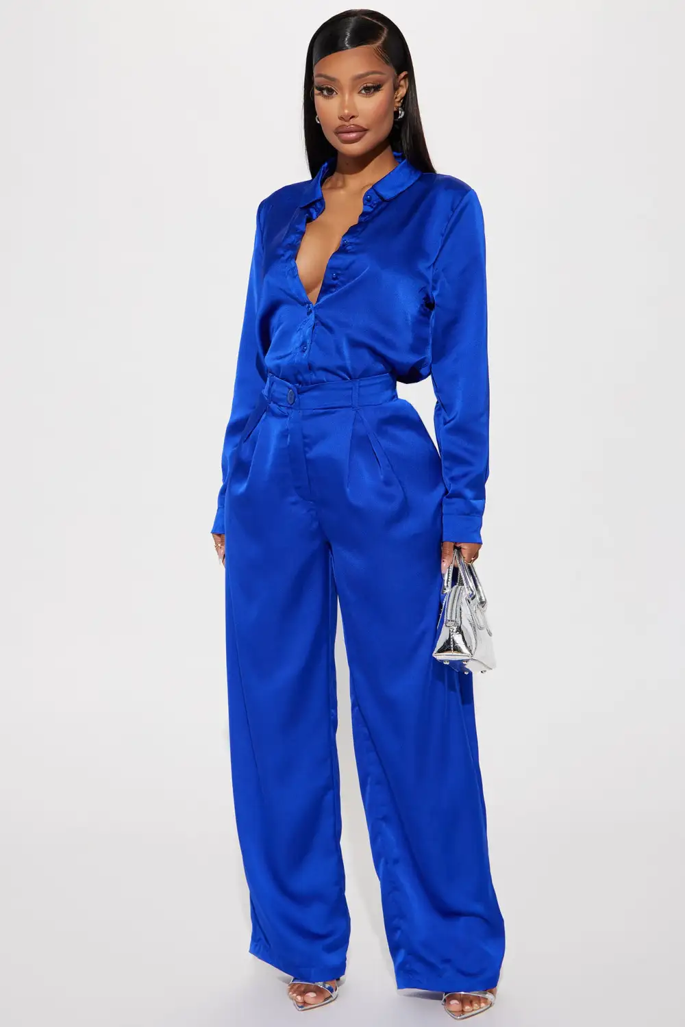 On Time Satin Shirt - Royal