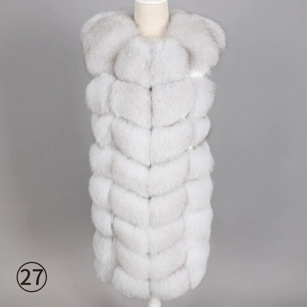 🔥Black Friday Sale🔥 100% Fox Fur Vest Women Real Natural Whole Fox Fur Coat 90CM Long Winter Fur Waistcoat Plus