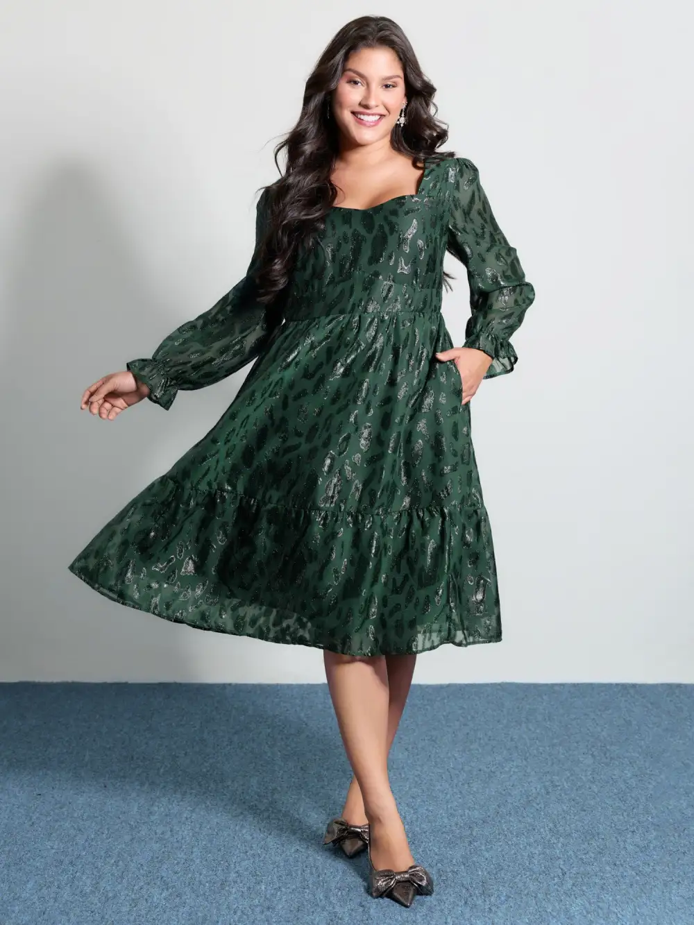 Textured Shirred Backless Tie Midi Dress