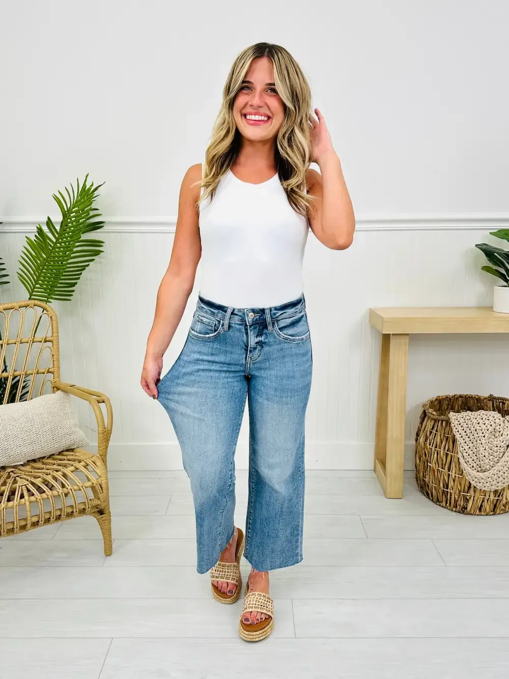 Met You In The Summer Tummy Control Wide Leg Cropped Jeans
