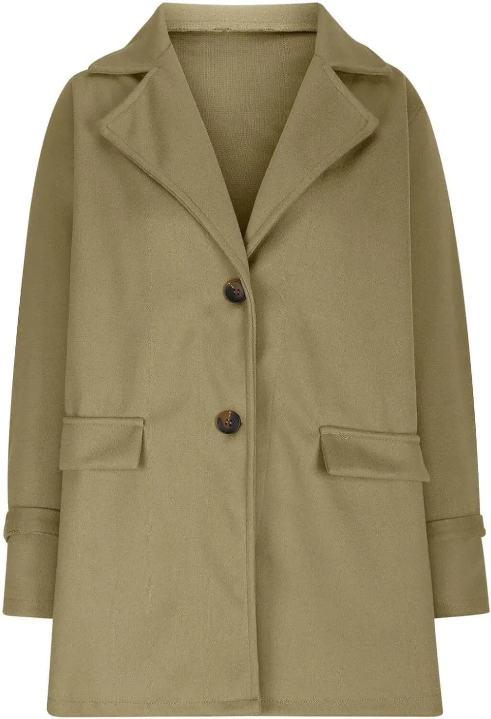 Women Wool Blend Coat 2024 Fall Lapel Single Breasted Mid Length Trench Coat Jacket Open Front Solid Long Sleeve Jacket