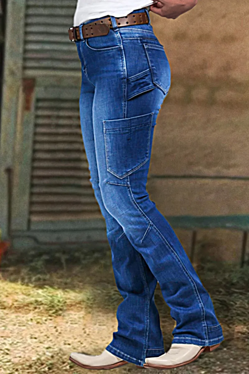 Multi Pocket Mid Rise Bootcut Jeans Without Belt