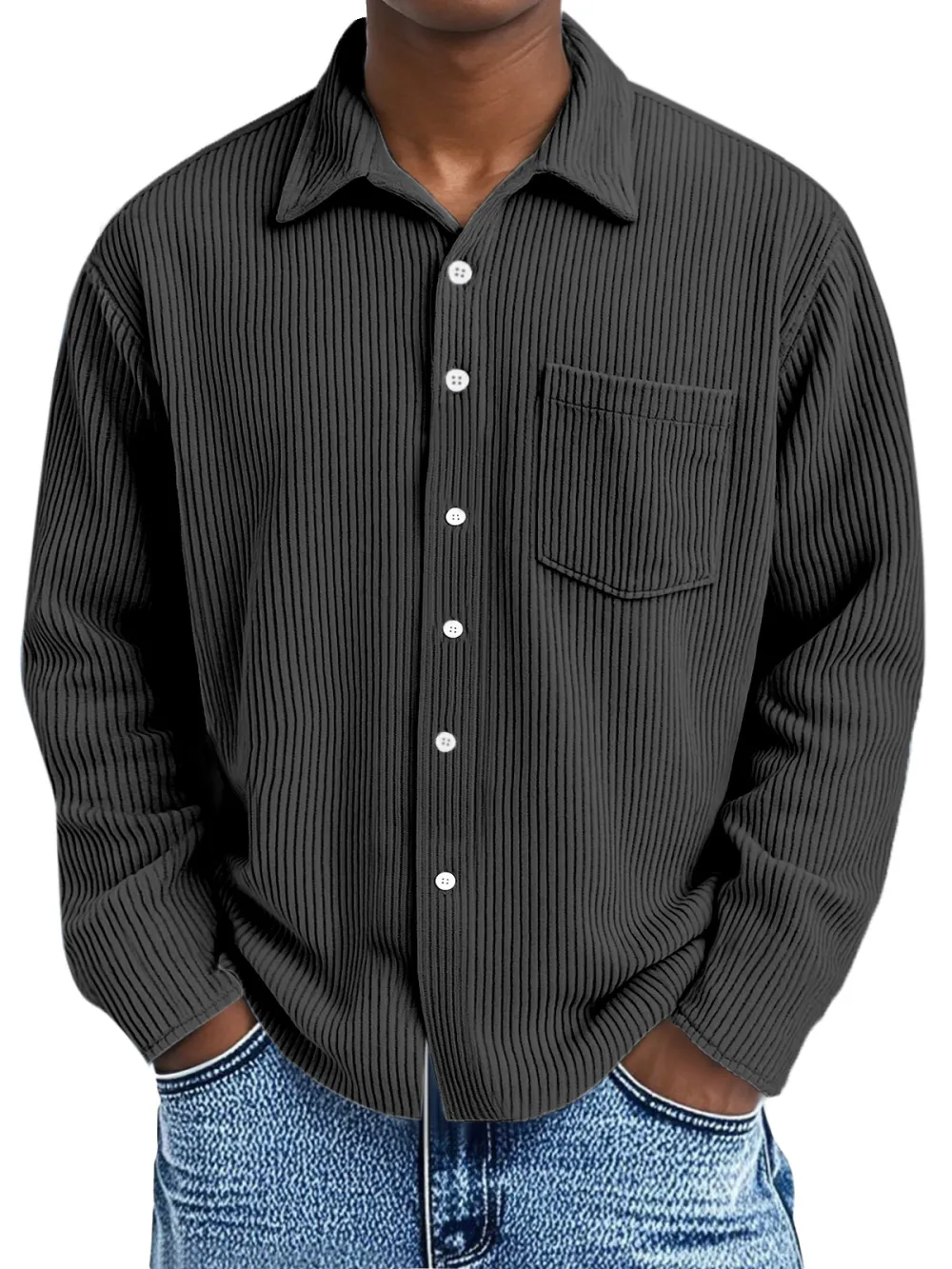 Men's Loose Casual Corduroy Loose Lapel Long Sleeve Shirt With Pockets