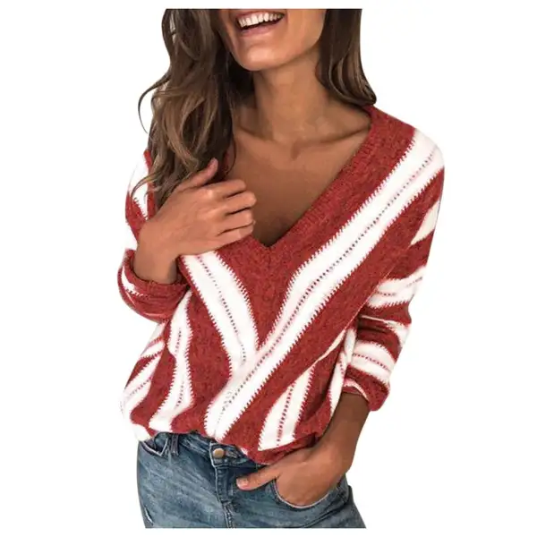 t shirts for women fashion womens long sleeve v neck striped knitting casual tunic blouse