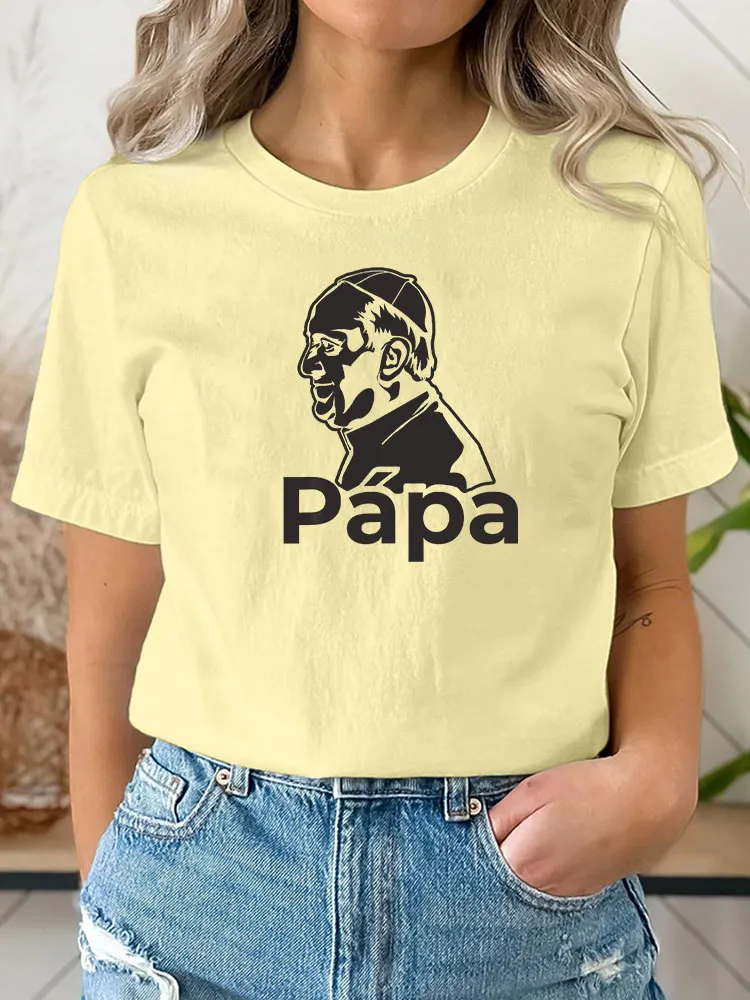 Women's Papa 1936-2025 Print Short Sleeve Round Neck Cotton T-Shirt