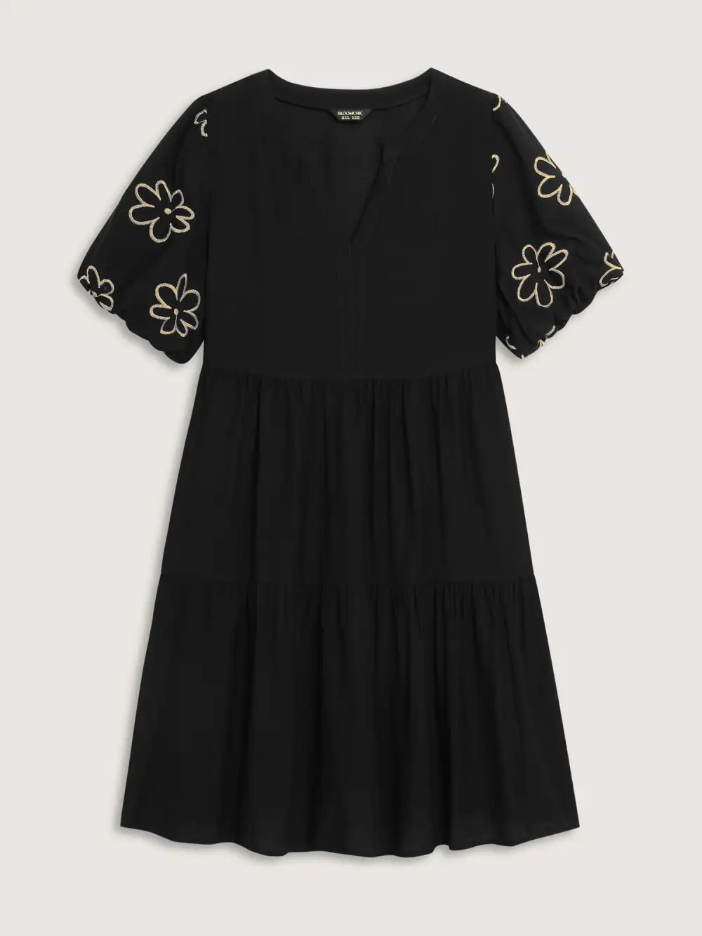 Floral Embroidered Sleeve A-Line Midi Dress