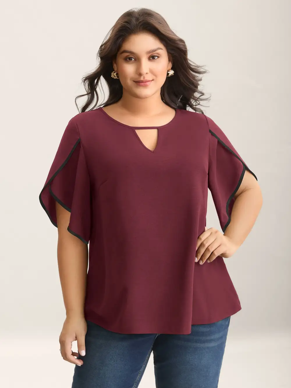 Color Contrast Petal Sleeve Shirt