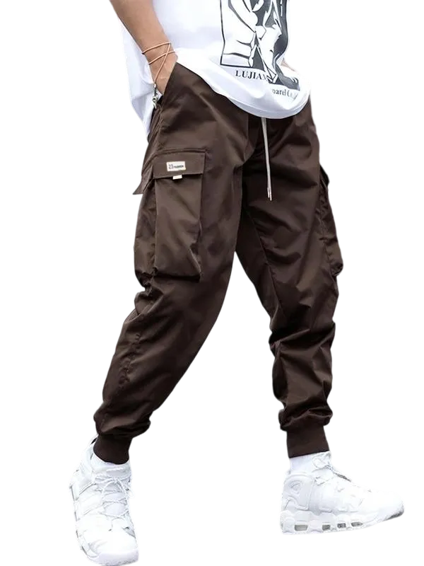 Men's Plus Size Cargo Pants – Solid Color, Drawstring, Flap Pockets