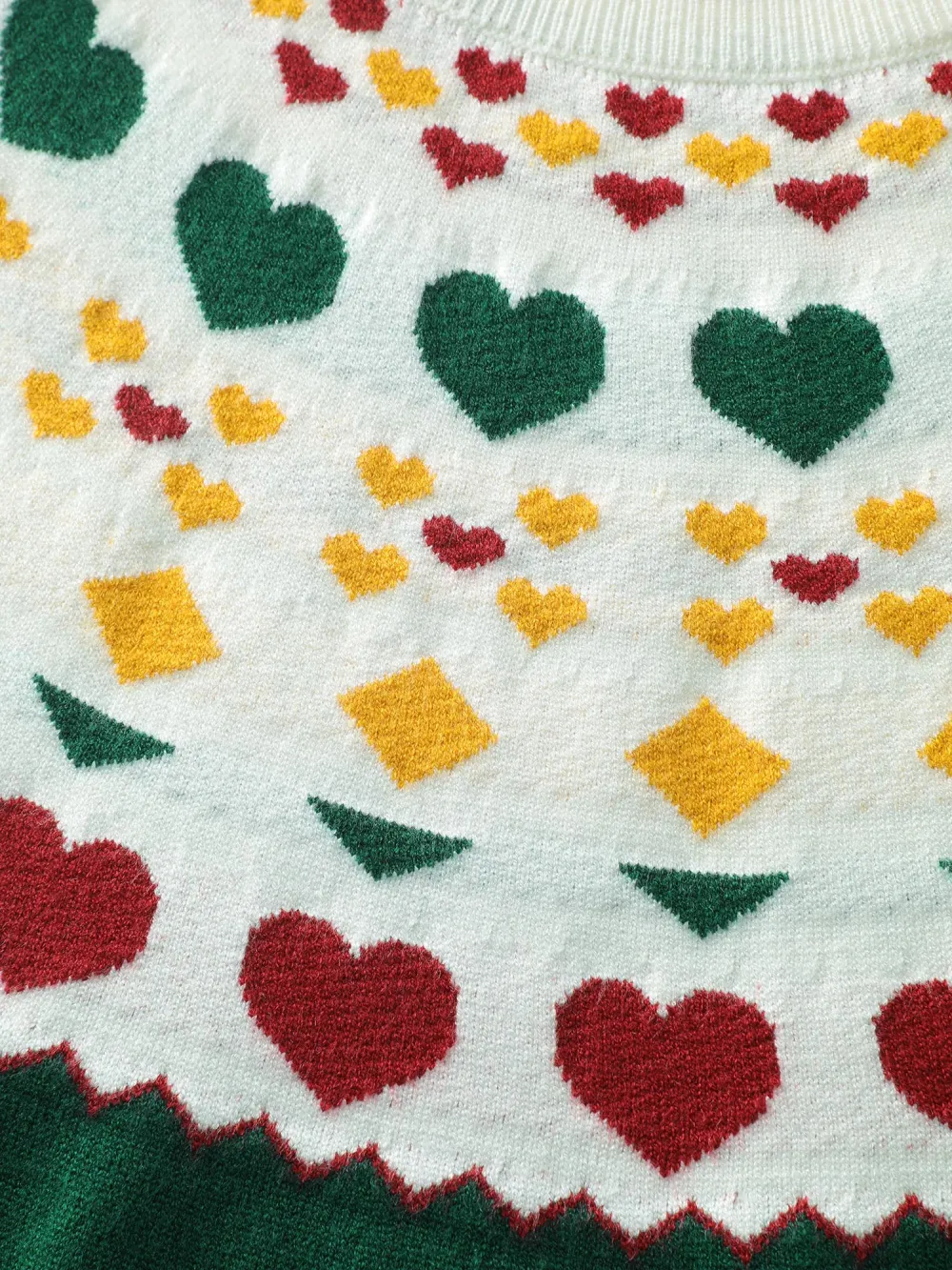 Colorful Heart Jacquard Round Neck Pullover