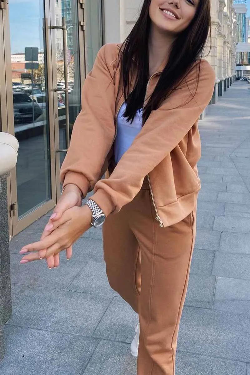Florcoo Loose Solid Color Two-Piece Suit Tops