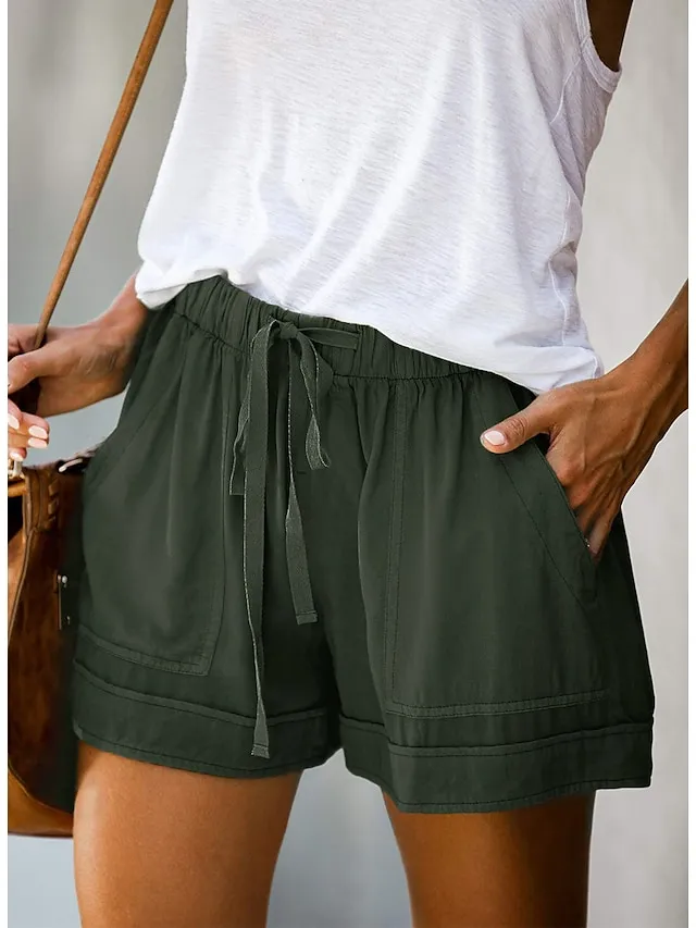 Women's Basic Essential Casual Shorts Wide Leg Baggy Pocket Short Daily Holiday Micro-elastic Simple Cotton Blend Lightweight Outdoor Mid Waist Light Blue Wine Red Pink ArmyGreen Orange & Red
