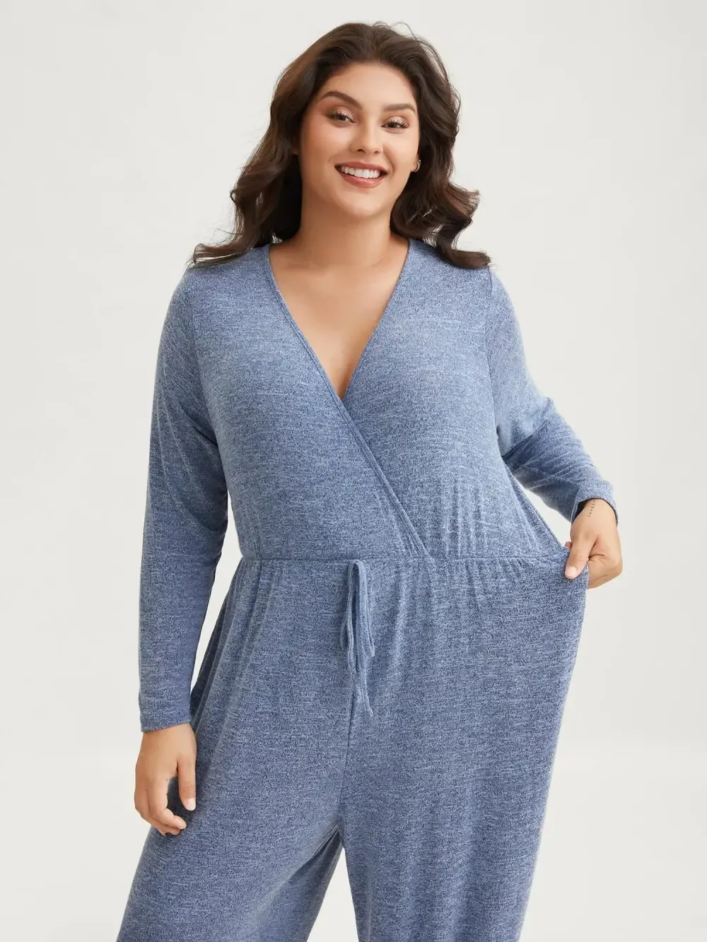 3 Pack Elastic Waist Overlap Collar Lounge Jumpsuit