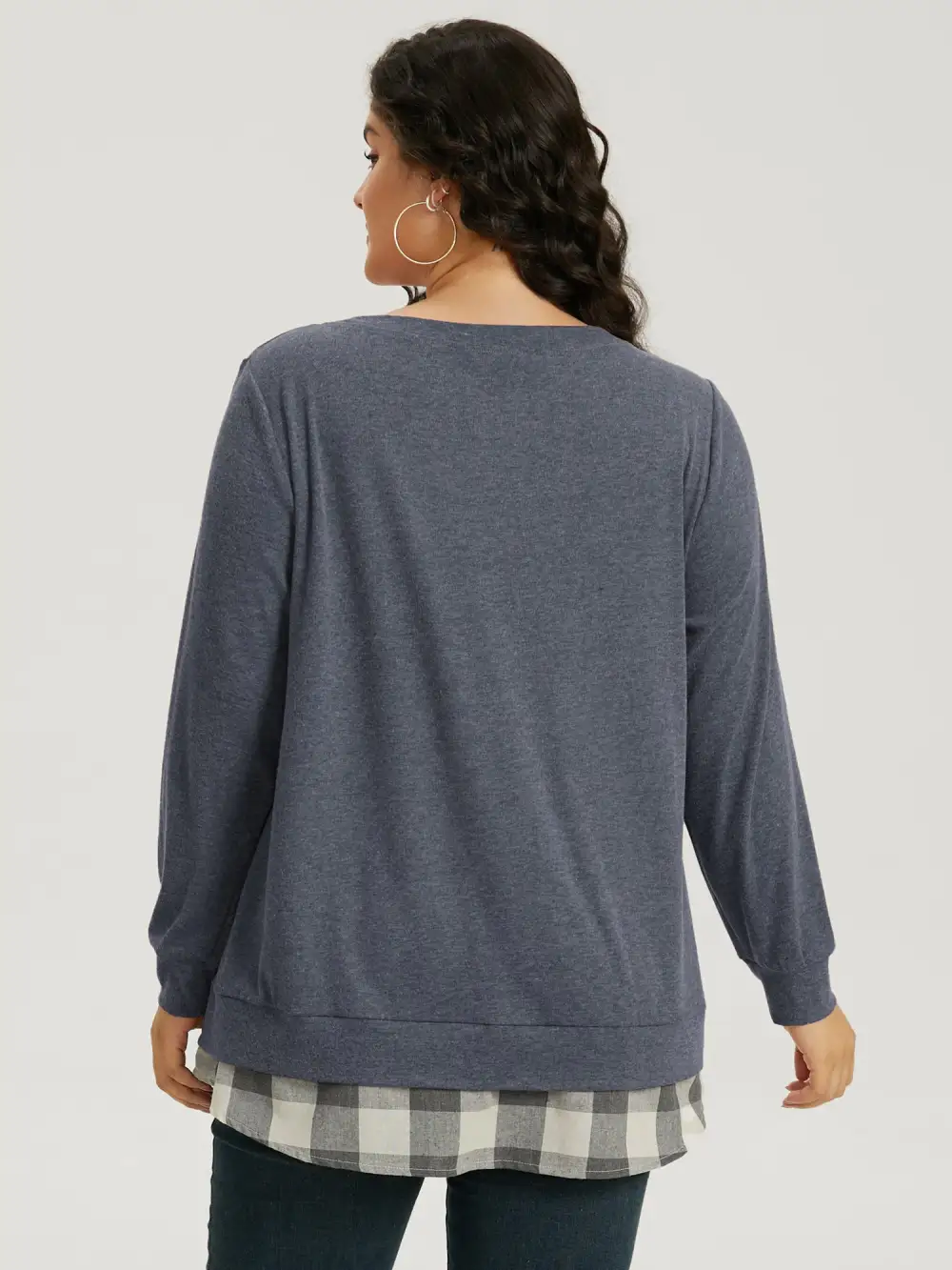 Heather Plaid Patchwork Crew Neck T-shirt