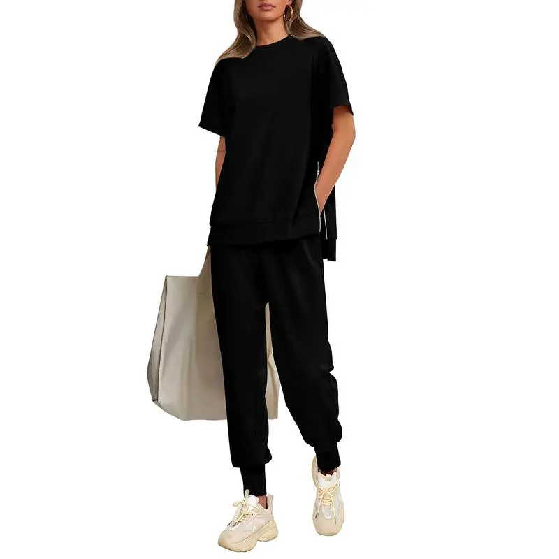 Women's 2-Piece Summer Tracksuit – Short Sleeve Top & Pocket Pants