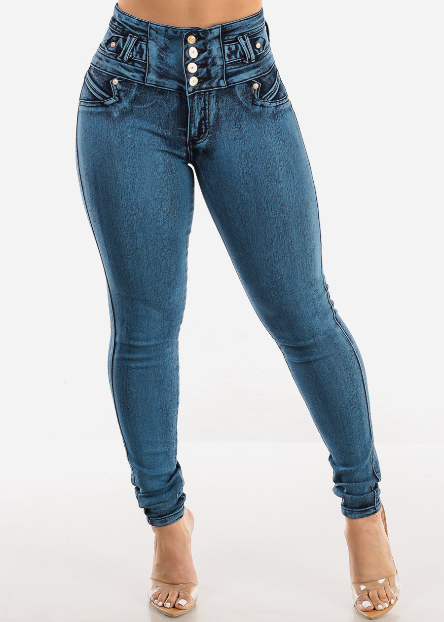 Butt Lift High Waist Skinny Jeans Blue Acid Wash
