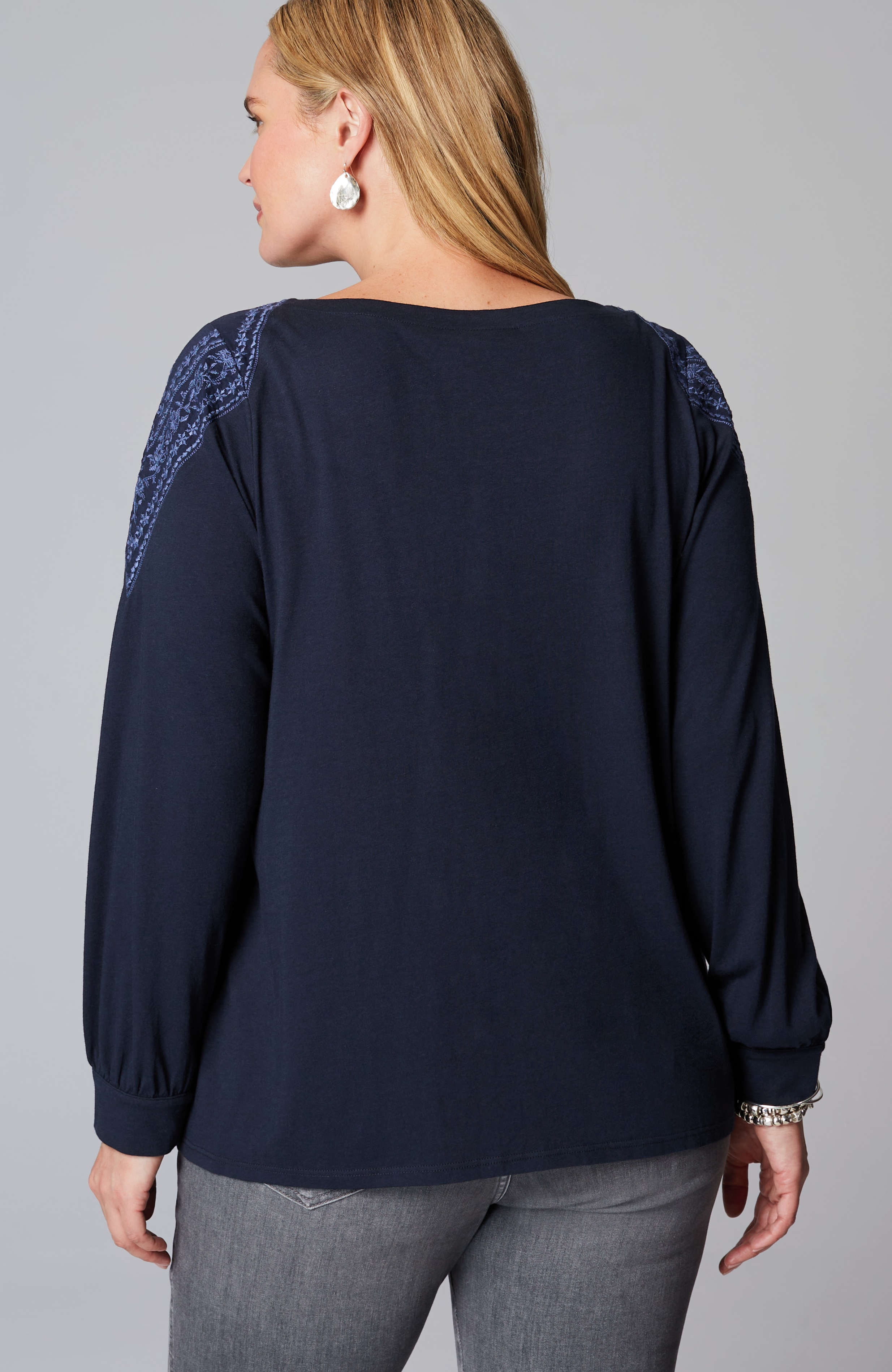 Embroidered Mixed-Media Top
