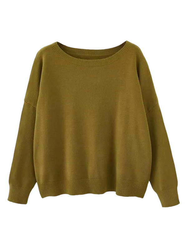 Women's Plain Scoop Neck Drop Shoulder Knit Sweater (Fall/Winter)