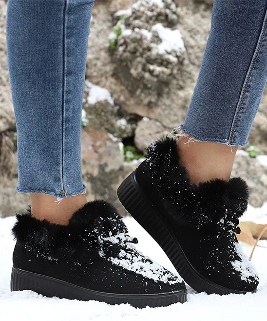Black Faux Fur-Lined Snow Boot - Women