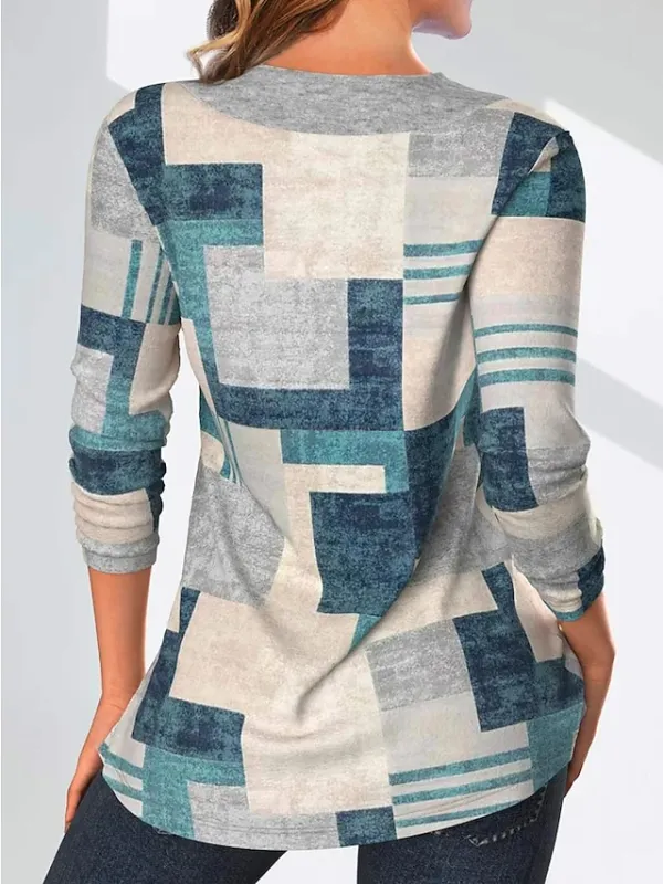 Women's Sweatshirt Pullover Fashion Basic Elegant Button Green Geometric Street Casual V Neck Long Sleeve Top Micro-elastic Fall & Winter