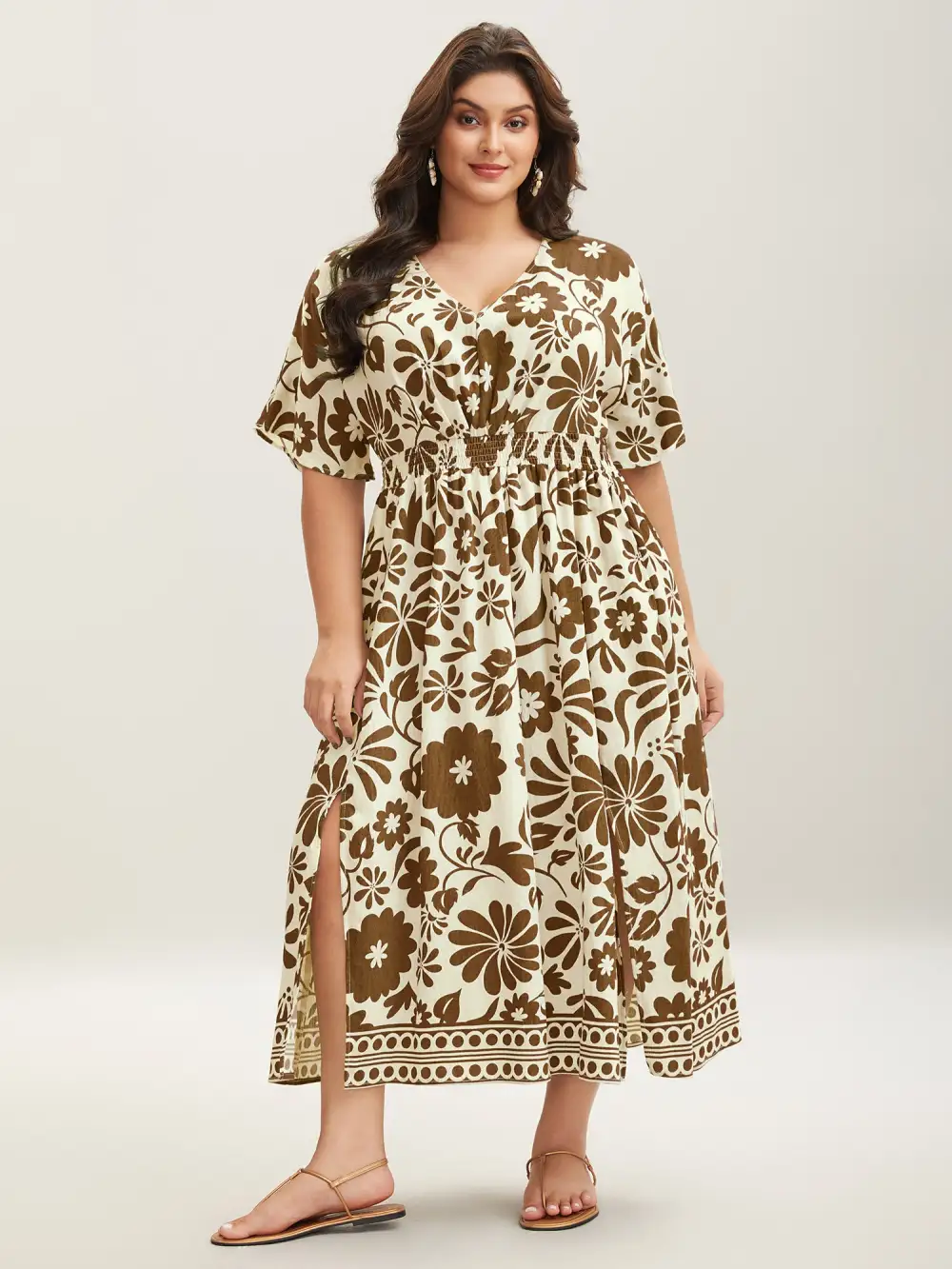 Large Floral Print Pockets Midi Dress