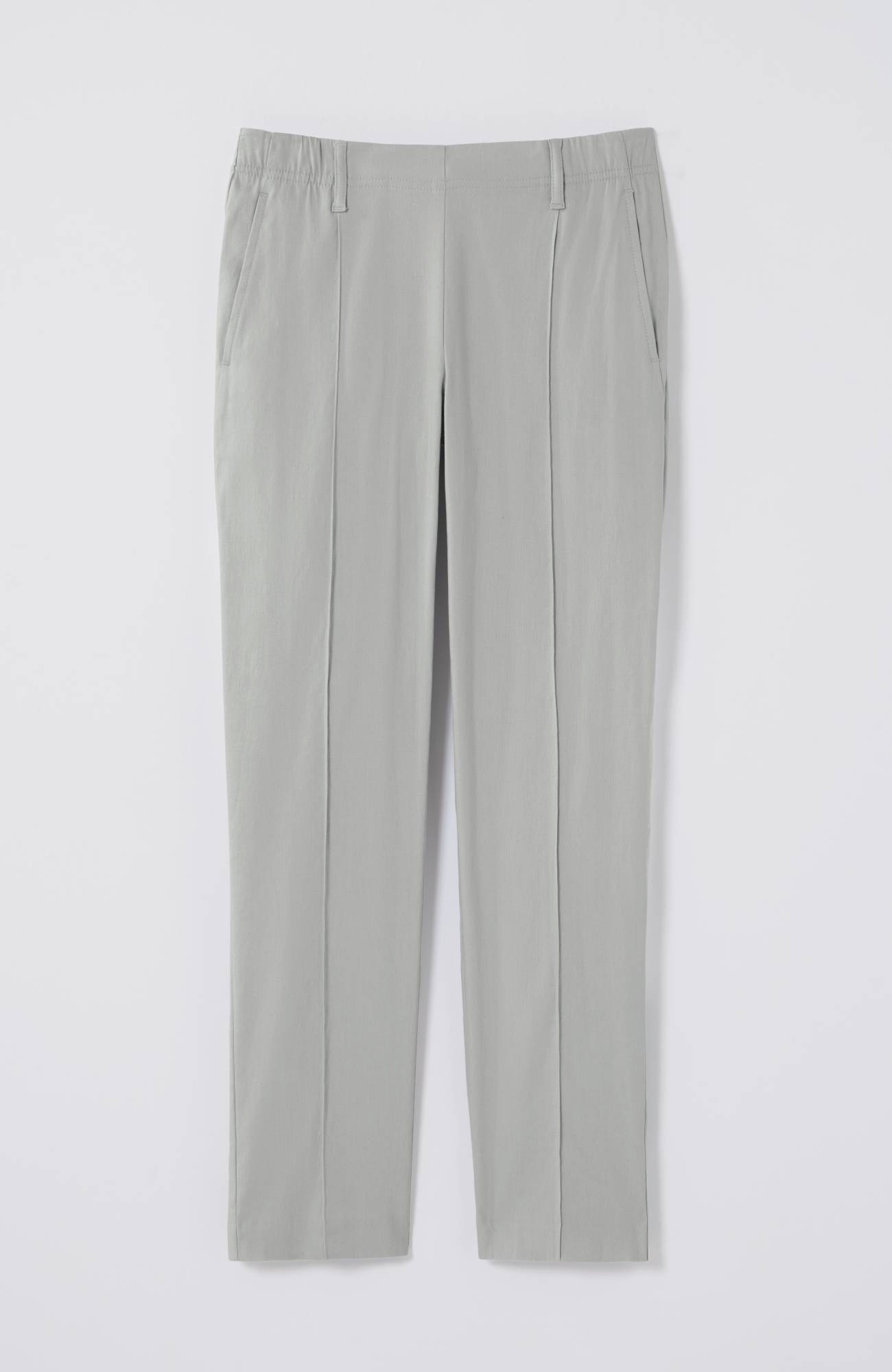 Pintucked Linen-Stretch Slim-Leg Pants