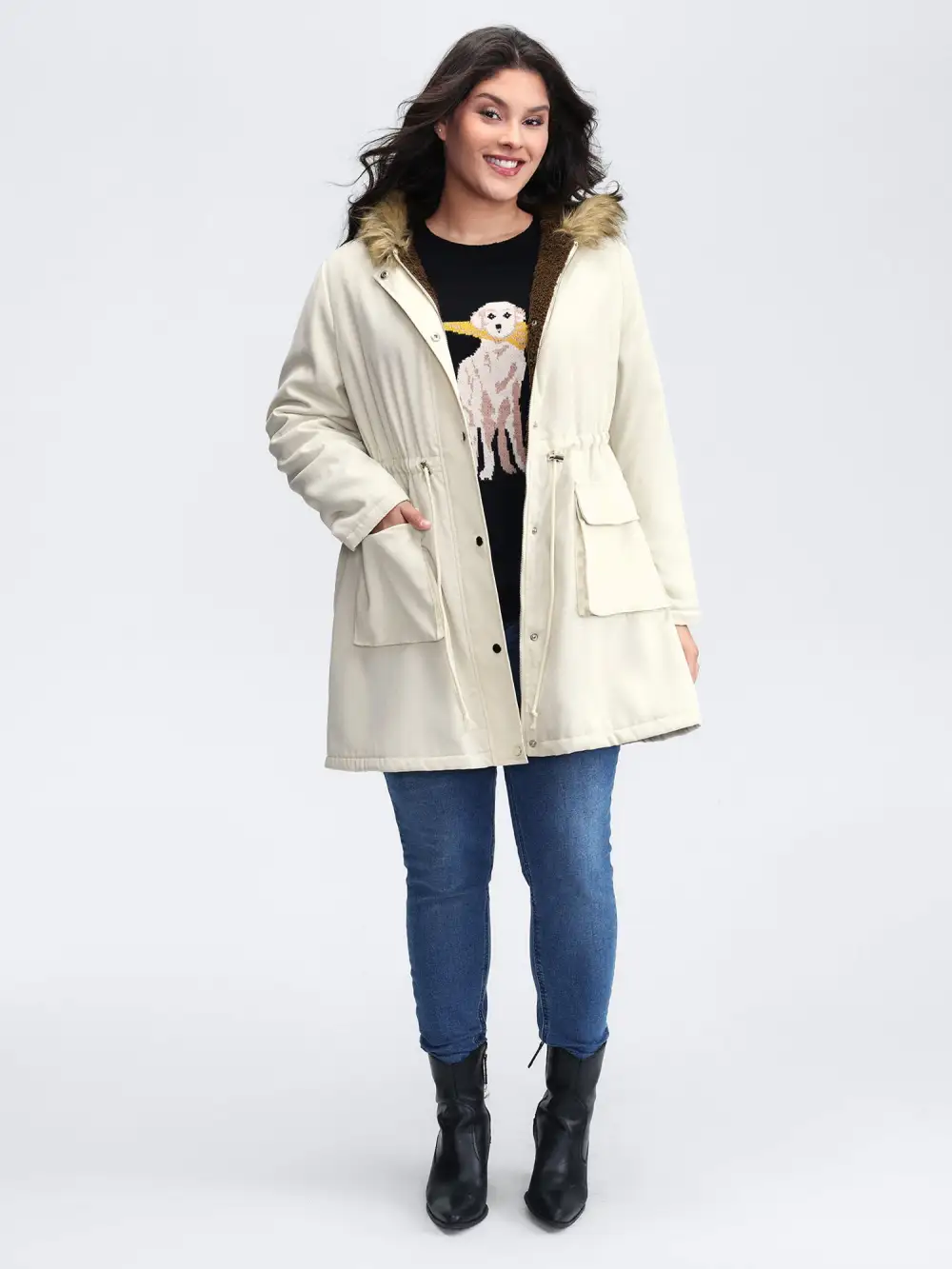 Fur Collar Adjustable Drawstring Quilted Jacket