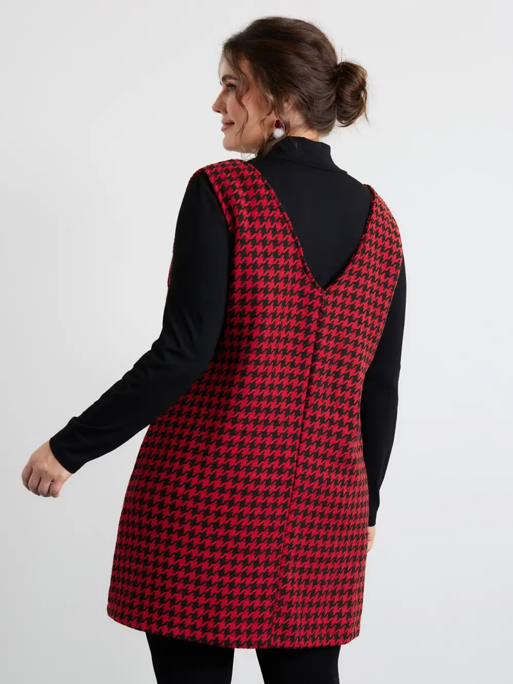 Houndstooth Embroidery Patch Pockets Dress