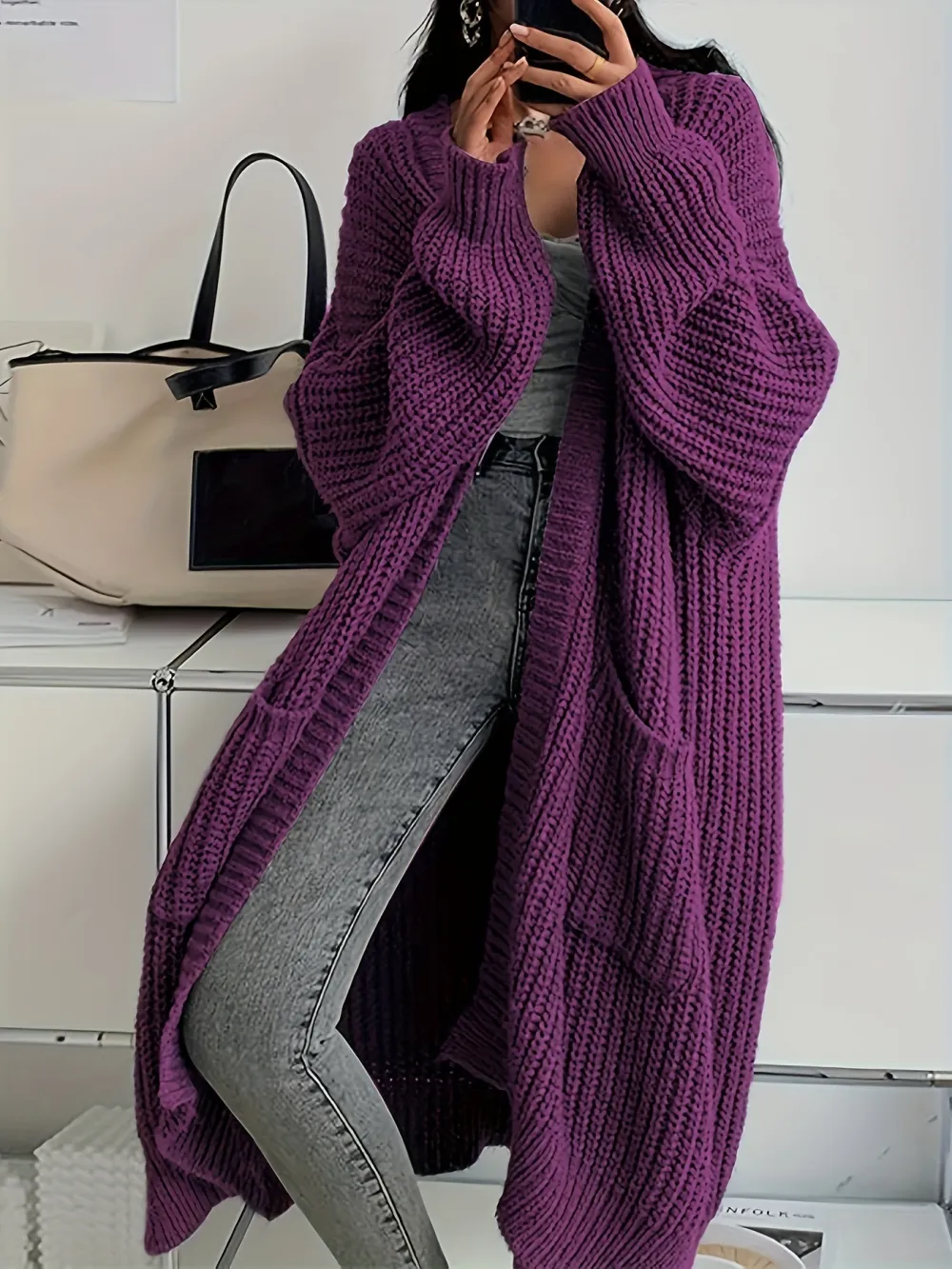 Cozy Solid Color Open Front Knitted Cardigan - Soft, Relaxed Fit, Long Sleeve Length, Casual Design - Perfect for Spring and Fall, Womens Clothing