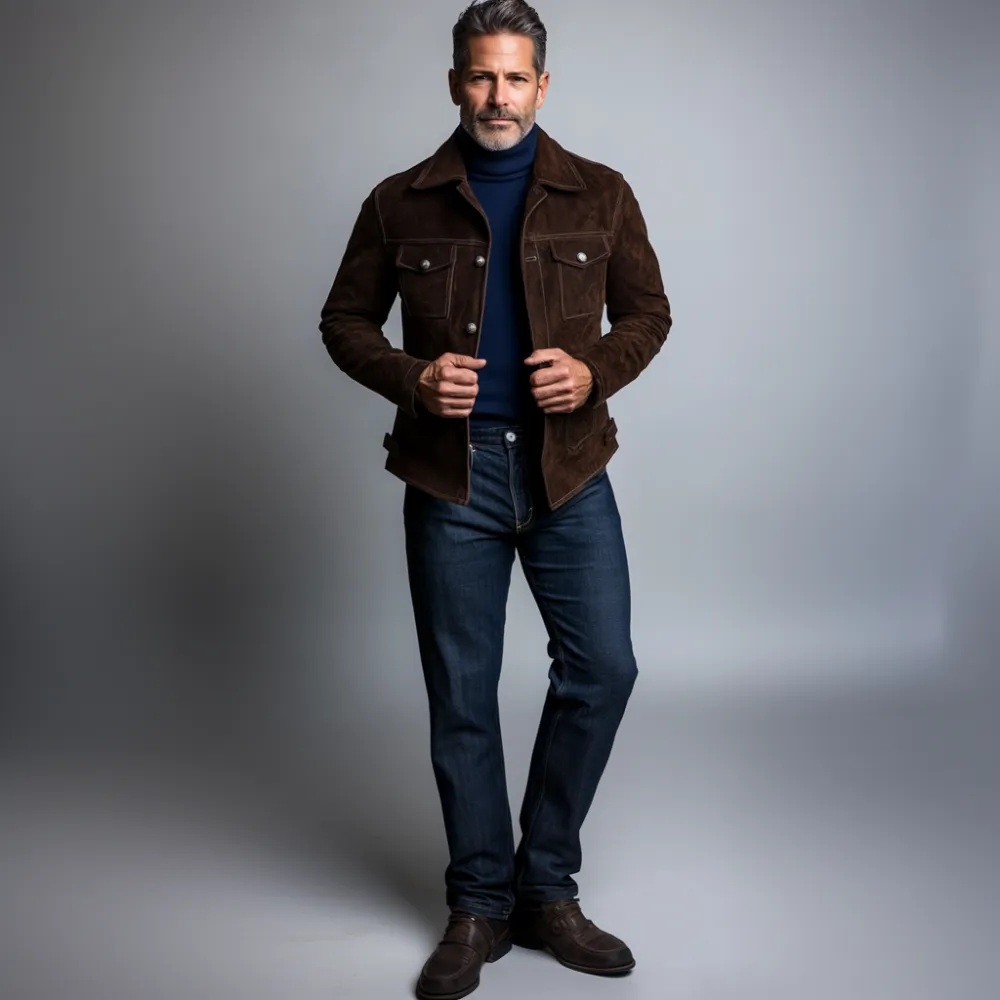 Men's Single Breasted Long Sleeve PU Leather Jacket