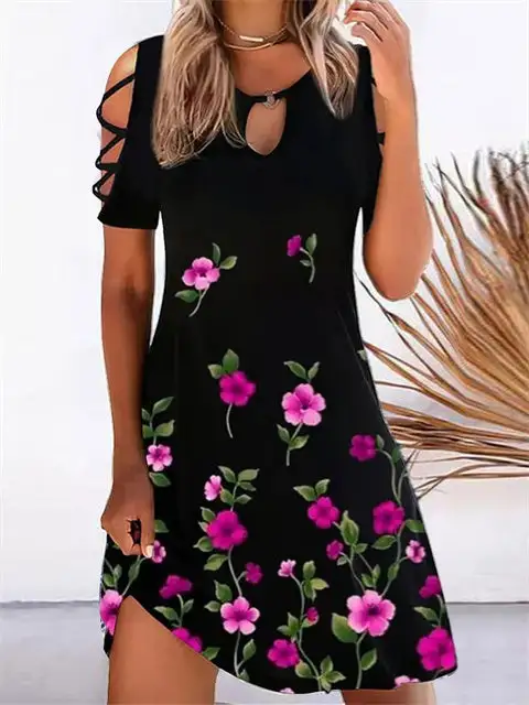 Cold Shoulder Print Mini Dress