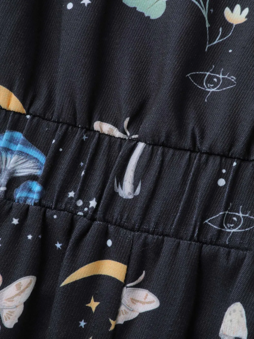 Mushroom Print Adjustable Strap Midi Dress