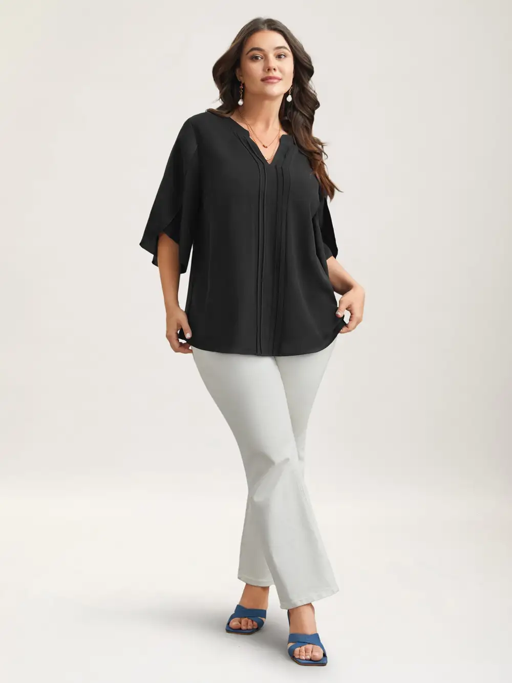 Petal Sleeve Toothpick Pleats Shirt