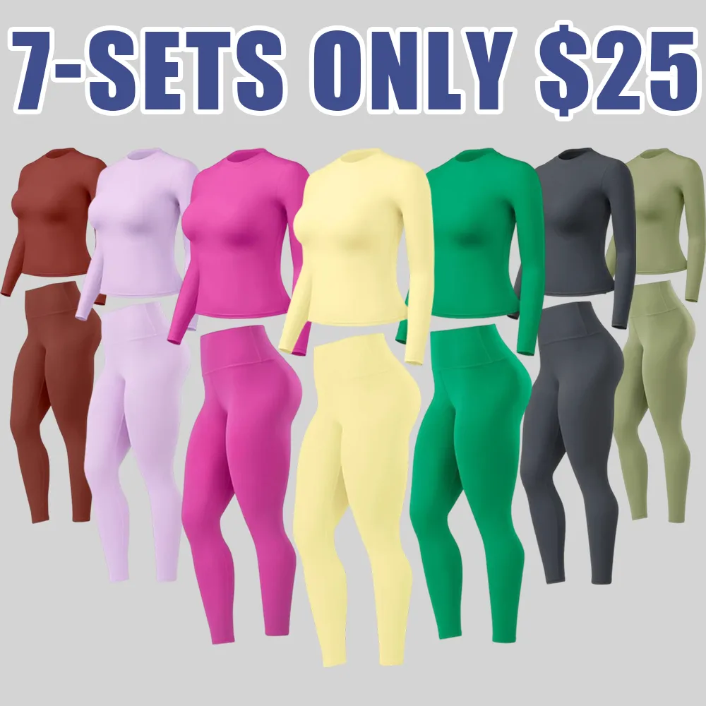 Women's Solid Long Sleeve Tee & High Waist Leggings Sportswear Set