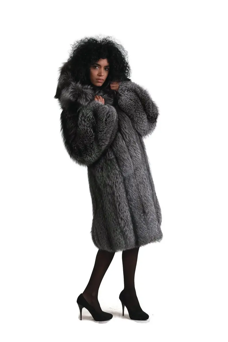 Silver Fox Fur Waist Length Jacket