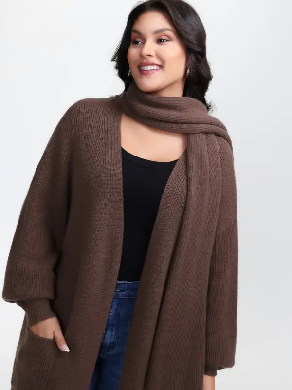 Textured Scarf Pockets Knit Cardigan
