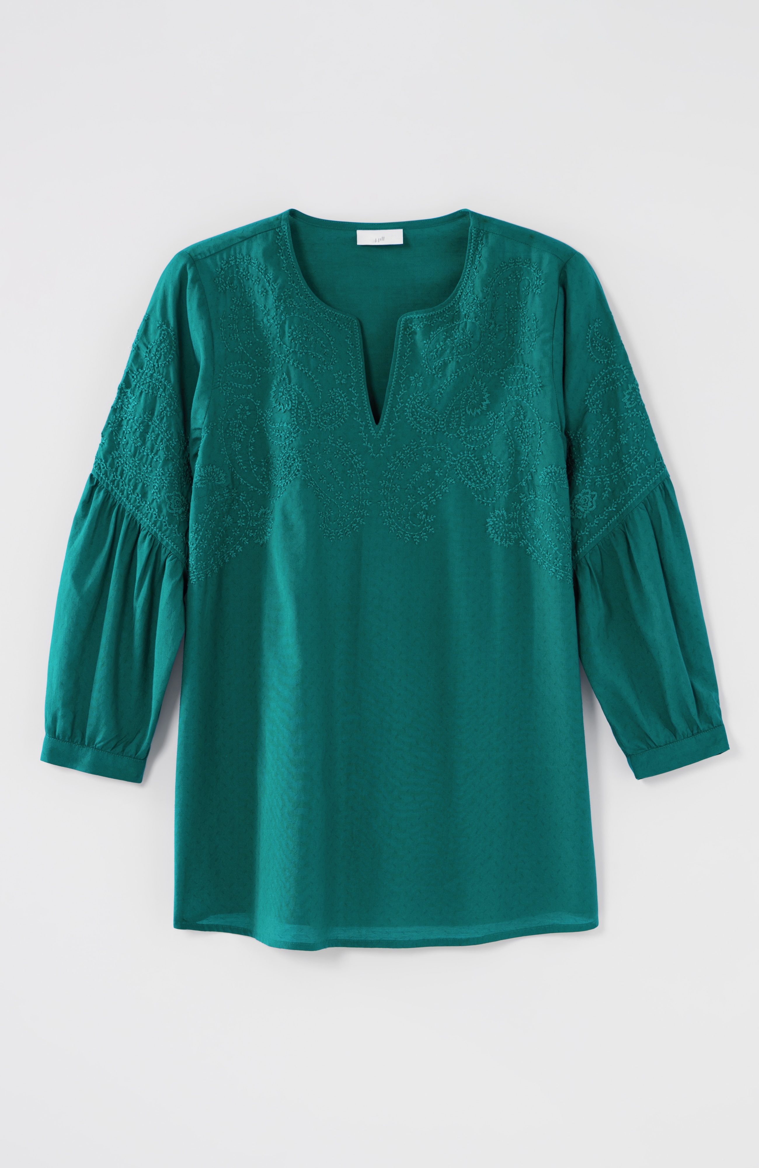 Paisley-Embroidered Split-Neck Top