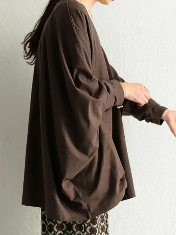 Simple Oversize Solid Color V-Neck Batwing Sleeve T-Shirts