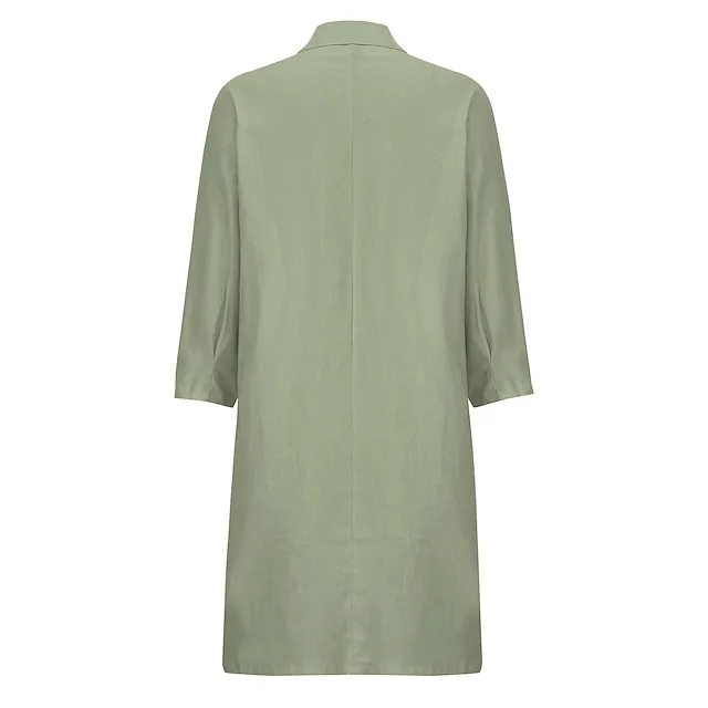 Women's Shirt Dress Casual Dress Cotton Linen Dress Midi Dress Cotton Blend Simple Basic Home Street Daily Shirt Collar Pocket Long Sleeve Summer Spring Fall 2023 Loose Fit Black White Yellow Pure