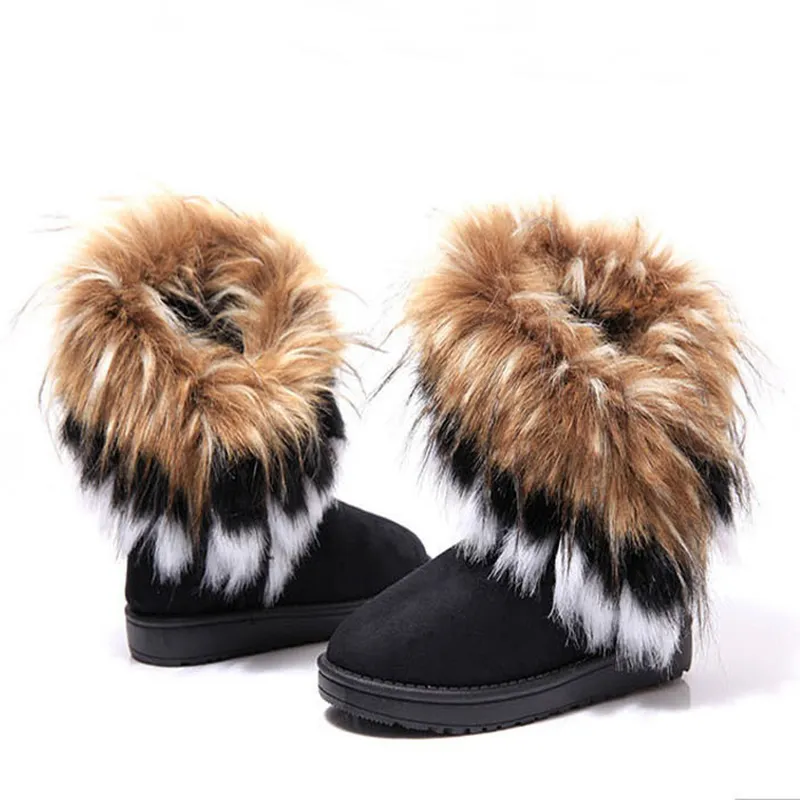 In The Tube Snow Boots Cotton Shoes Fox Fur