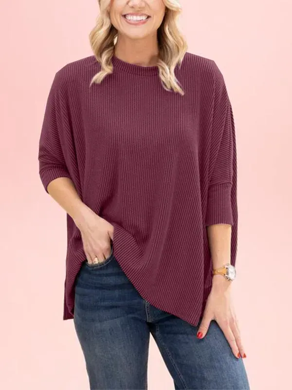 Raised Rib Easy-Fit Dolman 3/4 Sleeve Top