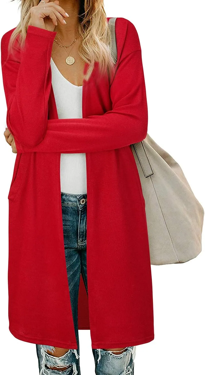 Women's Open Front Cardigan Shirt with Pockets Long Sleeve Lightweight Coat