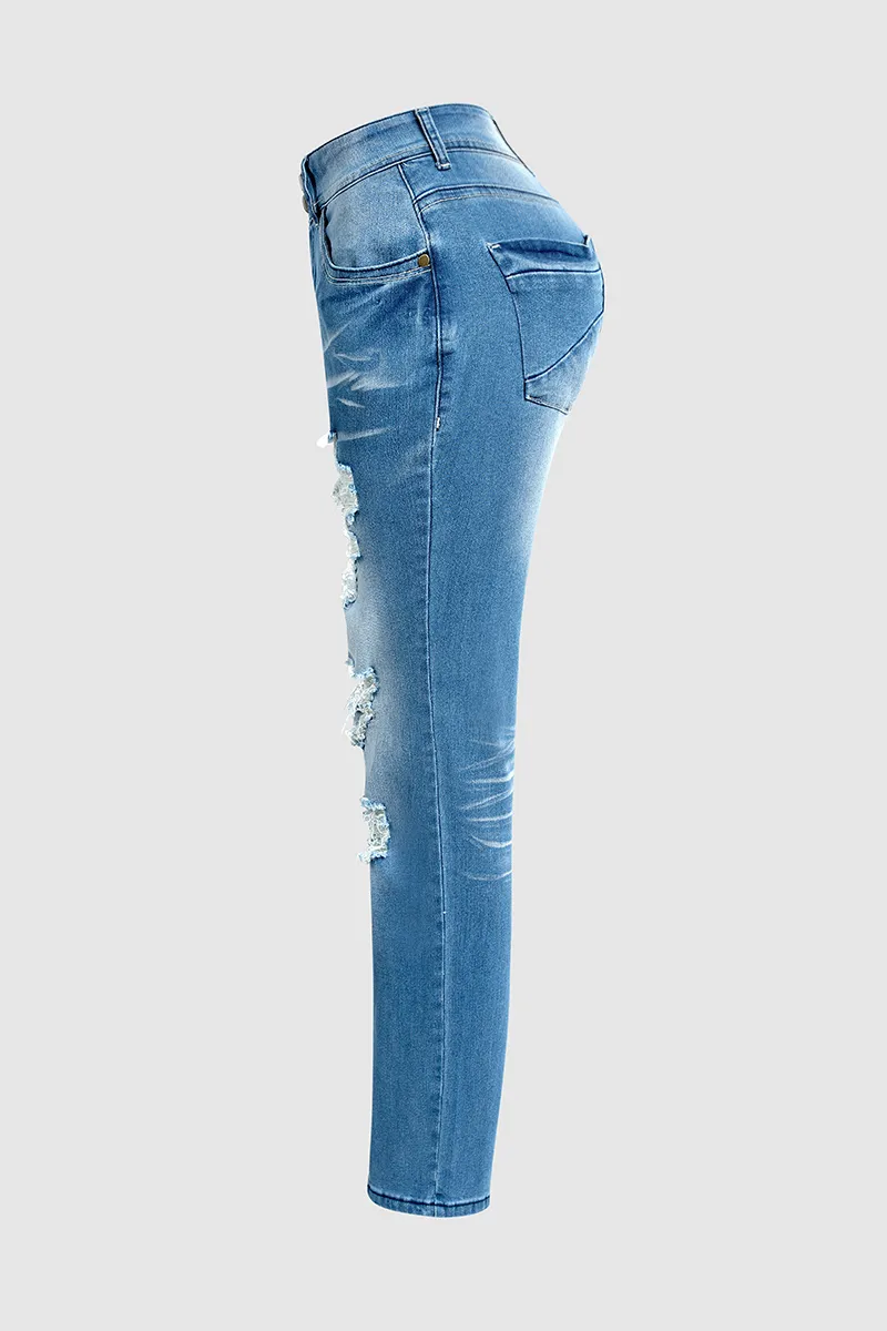 Distressed Low Waist Wash Bootcut Jeans