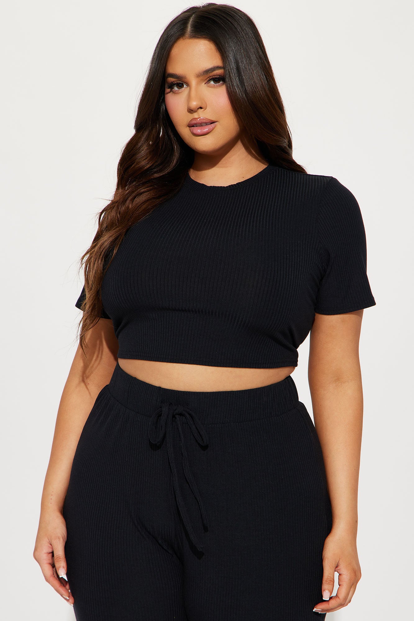 In A Mood Ribbed Pant Set - Black