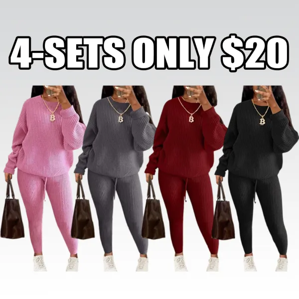 Women's Solid Drop Shoulder Sweater & Drawstring Pants Set