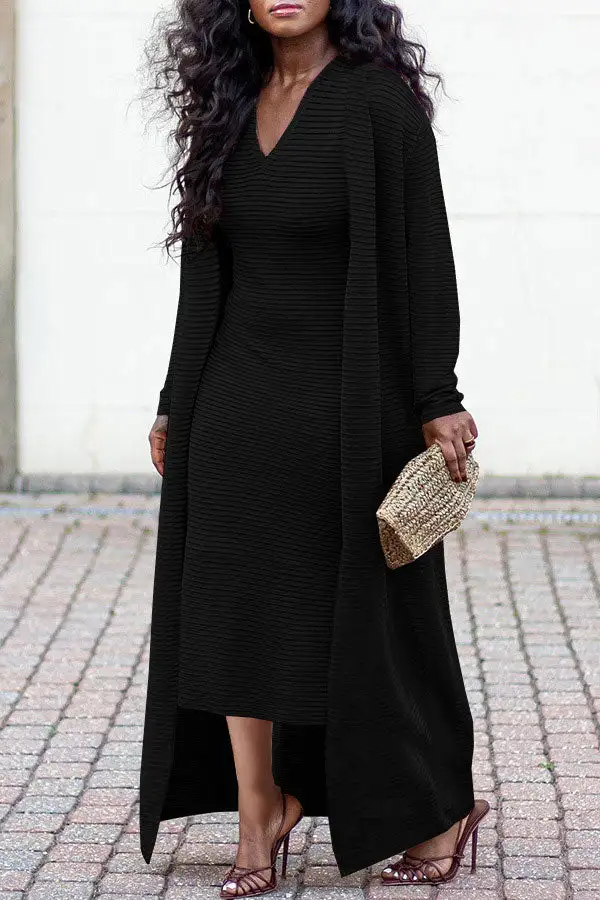 Ribbed Casual Dress Set