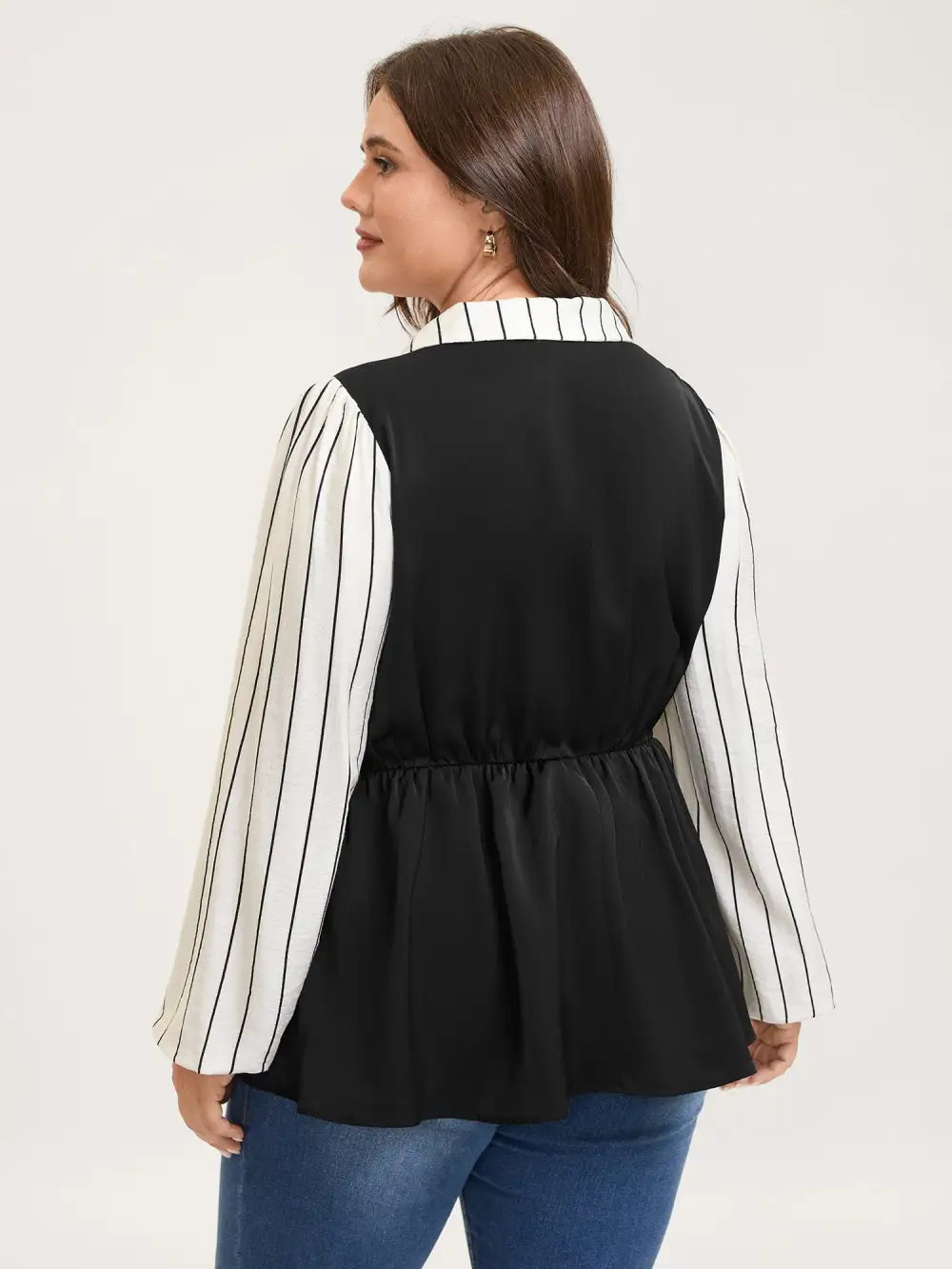 2-in-1 Button Vest Striped Blouse